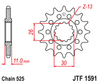 JT ZĘBATKA PRZEDNIA 2091 15 Z GUMĄ YAMAHA FZ8 '10-'15, MT 09 '14-'17, MT 07 '14-'17 TDM 900 '02-'13 TENERE 700 19- (209115JTRB) (ŁAŃC. 525)