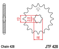 JT ZĘBATKA PRZEDNIA 428 13 SUZUKI DR-Z 50 '19-21', DR-Z 70 '08-18', DS/JR/RM/RG/GT/TS 80 '77-03' (42813JT) (ŁAŃC. 428)