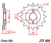 JT ZĘBATKA PRZEDNIA 495 15 DUCATI PASO SPORT 750 '86-90' (49515JT) (ŁAŃC. 520)
