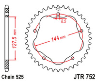 JT ZĘBATKA TYLNA 4320 36 ALUMINIOWA (ERGAL) DUCATI BIPOSTO 916 '94-'00, BIPOSTO/SPS 996 '99-'01, 998/S '02-'03, MONSTER 795 '12-'15, EVO 848 '08-'13, MONSTER 1100 '09-'13 (ŁAŃC. 525)