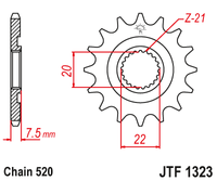 JT ZĘBATKA PRZEDNIA 2120 13 HONDA CR 125R '04-'07, CRF 250R/X '04-'17 (ŁAŃC. 520)