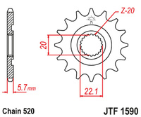 JT ZĘBATKA PRZEDNIA 2103 13 YAMAHA YZF 250 '01-'17, WR 250F '01-'17 (210313JT) (ŁAŃC. 520)