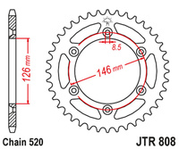 JT ZĘBATKA TYLNA 808 53 SUZUKI RM 125 '80-91, '06-12, RMX 450 '10-19, (80853JT) (ŁAŃC. 520)