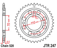 JT ZĘBATKA TYLNA 247 36 HONDA CB/CBX 250 '78-84', CB 400 N/T '81-83' (24736JT) (ŁAŃC.520)