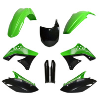 POLISPORT KOMPLET PLASTIKÓW (FULL KIT) KAWASAKI KX 250F '09-'12 W ZESTAWIE TABLICA PRZEDNIA (8660800002) I OSŁONY AMORTYZARORÓW (8398000001) KOLOR ZIELONY CZARNY OEM