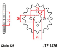 JT ZĘBATKA PRZEDNIA 425 15 SUZUKI GSXR 125 17-18, RG 80 86-87, GSX 125S 17-18 (JTF1425.15) (ŁAŃC. 428) - ZASTĘPUJE JTF425.15