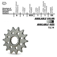 MOTO-MASTER ZĘBATKA PRZEDNIA 565 14 YAMAHA YZ 250 99-20, WR/YZF 400/426/450, KAWASAKI KXF '06-'20 (JTF565.14) (56514)YFZ 450 '04-'13