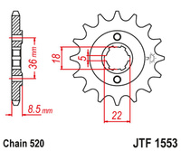JT ZĘBATKA PRZEDNIA 2052 15 YAMAHA XT 250 TL (JAPAN) '83-84' SRX 250 '87' (205215JT) (ŁAŃC. 520) NA ZAMÓWIENIE