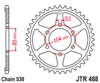JT ZĘBATKA TYLNA 488 45 KAWASAKI ZXR750 J '91-'92 (48845JT) (ŁAŃC. 530)