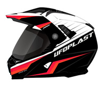 UFO KASK ARIES OFFROAD / DUAL / TOURER / CROSSOVER Z SZYBĄ, DASZKIEM I BLENDĄ PRZECIWSŁONECZNĄ KOLOR CZARNY/BIAŁY/CZERWONY FLUO ROZMIAR XL ( ECE 22R06 ) - KOLEKCJA 2024