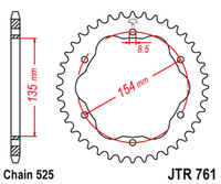 JT ZĘBATKA TYLNA 4522 38 DUCATI MONSTER 1200/S '14-20, PANIGALE 1103 '18, PANIGALE 1199/1299 '12-19, DIAVEL 1198 '11-18 (POTRZEBNY ADAPTER JTA760B LUB JTA770B) (JTR761.38) (ŁAŃC. 525)