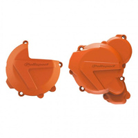 POLISPORT ZESTAW OSŁONA POKRYWY (DEKLA) ALTERNATORA ORAZ OSŁONA POKRYWY SPRZĘGŁA I OSŁONY POMPY WODY KTM EXC/XCW TPI 250/300, HUSQVARNA TE TPI 250/350 `17-22 KOLOR POMARAŃCZOWY (8461700002+8467500002+8485200002)