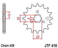 JT ZĘBATKA PRZEDNIA 416 15 KAWASAKI KX 125 '77-79', KC/KE/KH/KS/KE/KM 90/100/125/175 '77-98' (41615JT) (ŁAŃC. 428)