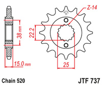 JT ZĘBATKA PRZEDNIA 7001 14 DUCATI 907 PASO SPORTS '90-'93 (700114JT) (ŁAŃC. 520)