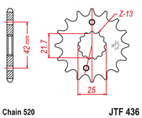 JT ZĘBATKA PRZEDNIA 438 14 SUZUKI GSX 400 F '81-'86, RG 250 GAMMA '83-'88 (43814JT) (ŁAŃC. 520) - MOŻE ZASTĄPIĆ JTF565.14