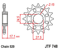 JT ZĘBATKA PRZEDNIA 2250 14 DUCATI 899 PANIGALE '14-'15, 959 PANIGALE '16-'19, (1199 PANIGALE '12-'17 KONWERSJA NA ŁAŃC. 520) (225014JT) (ŁAŃC. 520)