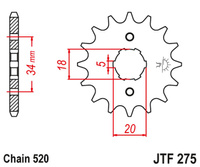 JT ZĘBATKA PRZEDNIA 275 15 HONDA CB 175 '74-76', XL 175 '77', CB 200 T '74-79' (27515JT) (ŁAŃC. 520)