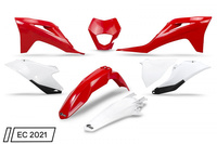 UFO KOMPLET PLASTIKÓW GAS GAS EC / EC-F 250 / 300 / 350 '21-'23 Z OSŁONĄ LAMPY KOLOR OEM (CZERWONY/BIAŁY)