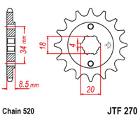 JT ZĘBATKA PRZEDNIA 2046 12 HONDA CA 125 '95-01', CB/CBX/CM/CMX 250 '83-16' (204612JT) (ŁAŃC. 520)
