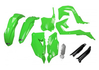UFO KOMPLET PLASTIKÓW (FULL KIT) Z OSŁONAMI TELESKOPÓW (AMORTYZATORÓW) KAWASAKI KXF 250 '21-24, KXF 450 '19-23 KOLOR OEM ZIELONY CZARNY