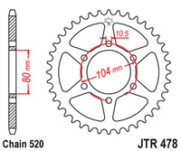 JT ZĘBATKA TYLNA 478 45 KAWASAKI ZX6R (05-20), Z750 (04-12) (MOŻE BYĆ ZASTĄPIONA PRZEZ 4578 43 JTR1478.45) (ŁAŃC. 520) KOLOR CZARNY (47845JTZBK)