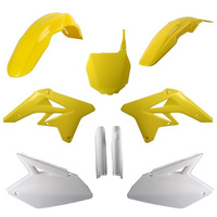 POLISPORT KOMPLET PLASTIKÓW (FULL KIT) SUZUKI RMZ 250 '07-'09 W ZESTAWIE TABLICA PRZEDNIA (8660400002) I OSŁONY AMORTYZARORÓW (8398300001) KOLOR ŻÓŁTY BIAŁY