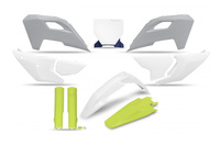 UFO KOMPLET PLASTIKÓW (FULL KIT) Z OSŁONAMI TELESKOPÓW (AMORTYZATORÓW) HUSQVARNA TC 125 / 250 '23-'24, FC 250 / 350 / 450 '23-'24, FX 350 / 450 '23-'24, TX 300 '24, KOLOR OEM BIAŁY ŻÓŁTY SZARY