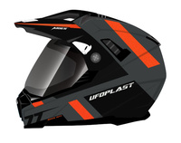 UFO KASK ARIES OFFROAD / DUAL / TOURER / CROSSOVER Z SZYBĄ, DASZKIEM I BLENDĄ PRZECIWSŁONECZNĄ KOLOR CZARNY/SZARY/CZERWONY FLUO ROZMIAR S ( ECE 22R06 ) - KOLEKCJA 2024