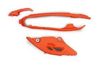 UFO KOMPLET ŚLIZG + PROWADNICA ŁAŃCUCHA KTM SX / SXF (SX-F) 125 / 250 / 300 / 350 / 450 F '23- KOLOR POMARAŃCZOWY (KT05017001 + KT05018001)