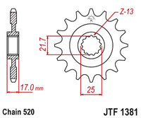 JT ZĘBATKA PRZEDNIA 2042 16 Z GUMĄ HONDA CB 500F/X '13-'15, CBR 500R '13-'15, NC 700 '12-'14, CT/CTX 700 14 204216JTRB) (ŁAŃC. 520)