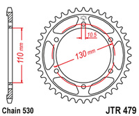 JT ZĘBATKA TYLNA 241 45 YAMAHA R1 '04-'08, FZ 1 '06-'14, R6B '06-'15 (24145JTZBK) (ŁAŃC. 530) KOLOR CZARNY