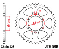 JT ZĘBATKA TYLNA 809 51 KREIDLER 125 SUPERMOTO '07-08, TS 125 '73-77 (JTR809.51) (ŁAŃC. 428)