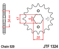 JT ZĘBATKA PRZEDNIA 2060 12 HONDA CRF 230 '03-15' TRX 200 SX FOUTRAX '86-88' '90-97' (206012JT) (ŁAŃC. 520)