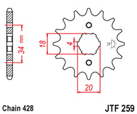 JT ZĘBATKA PRZEDNIA 259 17 HONDA XL 125, NX 125 (25917JT) (ŁAŃC. 428)