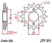 JT ZĘBATKA PRZEDNIA 511 14 KAWASAKI KLR 650 '90-'14 (51114JT) (ŁAŃC. 520)